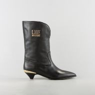 Picture of LOVE MOSCHINO WOMEN'S GOLDEN SPOILER ANKLE BOOTS IN BLACK LEATHER 1