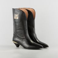 Picture of LOVE MOSCHINO WOMEN'S GOLDEN SPOILER ANKLE BOOTS IN BLACK LEATHER 2