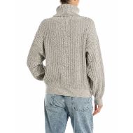 Picture of REPLAY WOMEN'S TURTLE-NECK COTTON JUMPER IN WHITE BLACK 2