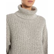 Picture of REPLAY WOMEN'S TURTLE-NECK COTTON JUMPER IN WHITE BLACK 3
