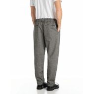 Picture of REPLAY MEN'S TAPARED-FIT HERRINGBONE TROUSERS IN BLACK AND NATURAL WHITE 3