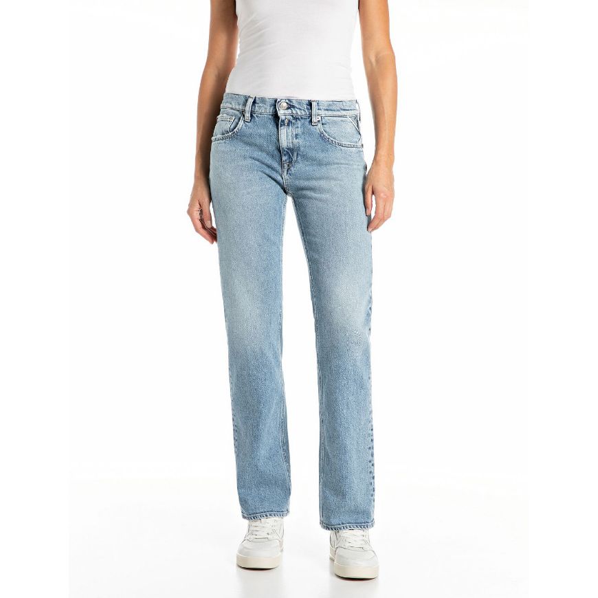 Picture of REPLAY WOMEN'S AKEME STRAIGHT-FIT JEANS 11 OZ COMFORT BLUE DENIM IN LIGHT BLUE