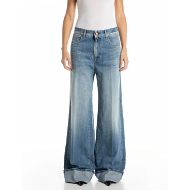 Picture of REPLAY WOMEN'S NALAJA WIDE LEG FIT 11 OZ INDIGO COTTON DENIM IN MEDIUM BLUE 1