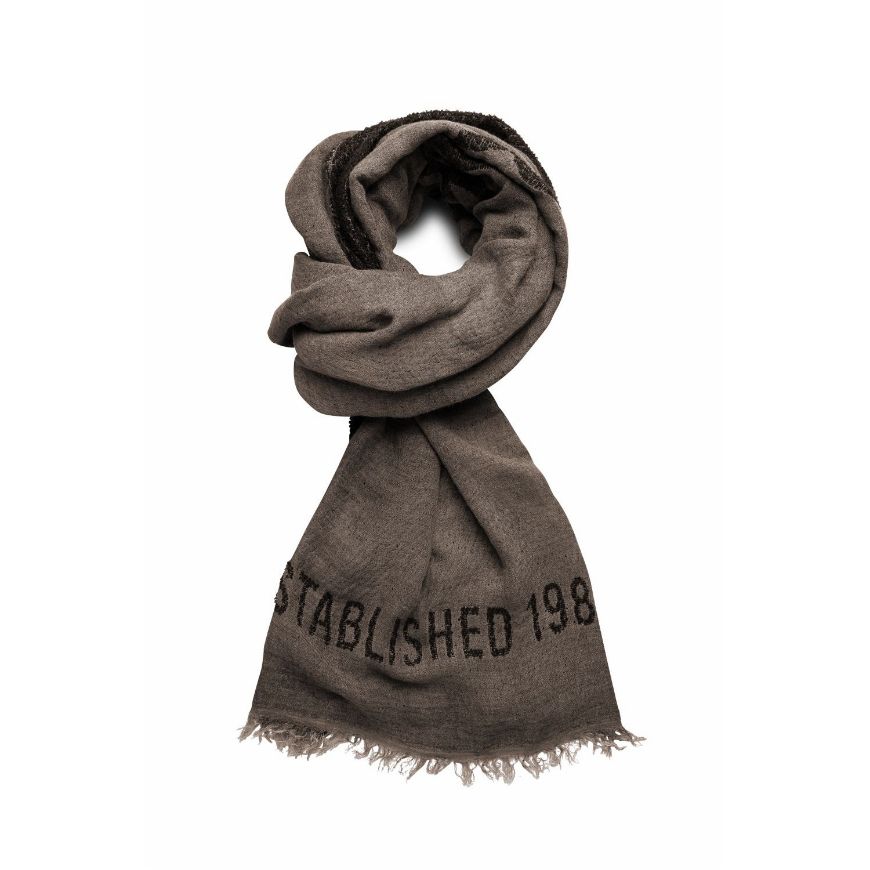 Picture of REPLAY MEN'S FRINGED LETTERING SCARF IN TURKISH COFFEE