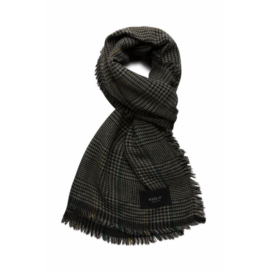 Picture of REPLAY UNISEX FADED BLENDED WOOL SCARF IN BLACK AND DEEP LICHEN GREEN