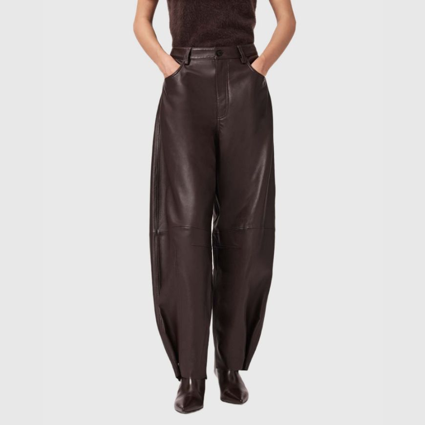 Picture of ALLSAINTS WOMEN'S JETT LEATHER TROUSERS IN BITTER BROWN