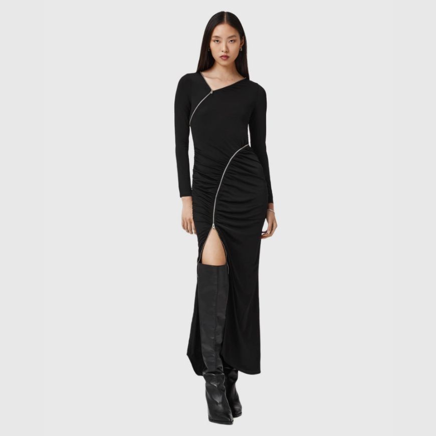 Picture of ALLSAINTS WOMEN'S ELSIE ZIPPER DRESS IN BLACK