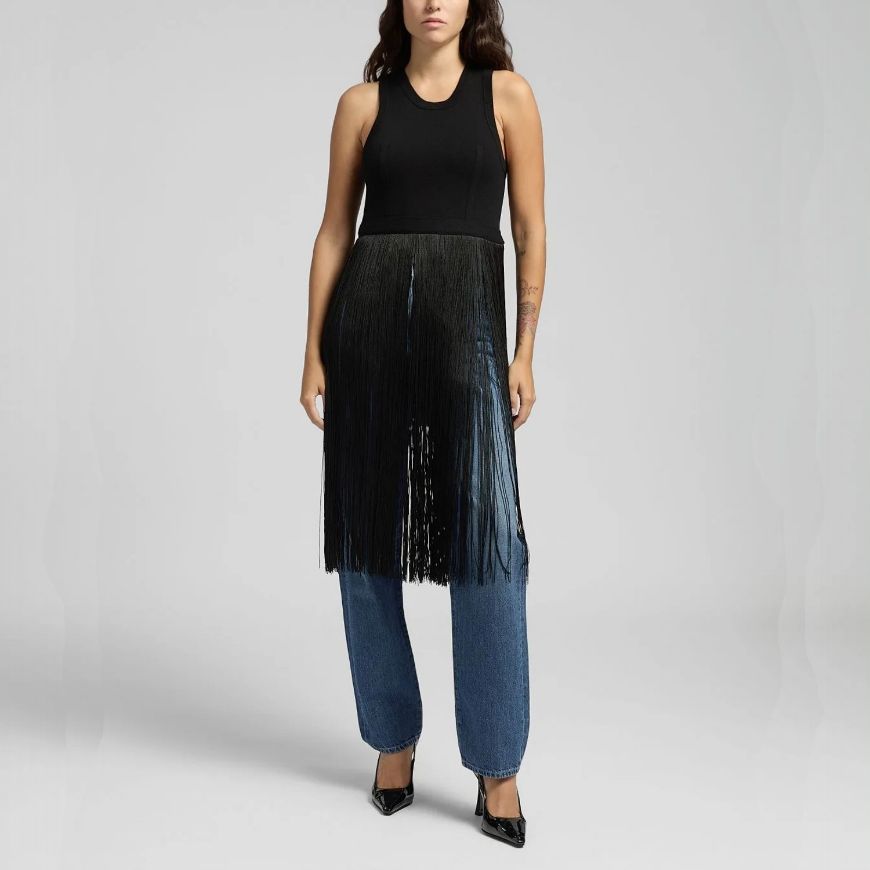 Picture of REPLAY WOMEN'S FRINGED DRESS-STYLE TOP IN BLACK