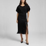 Picture of REPLAY WOMEN'S FRINGED MIDI DRESS IN BLACK 1