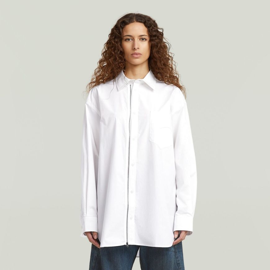 Picture of G-STAR WOMEN'S OVERSIZED ZIP POPLIN SHIRT IN WHITE