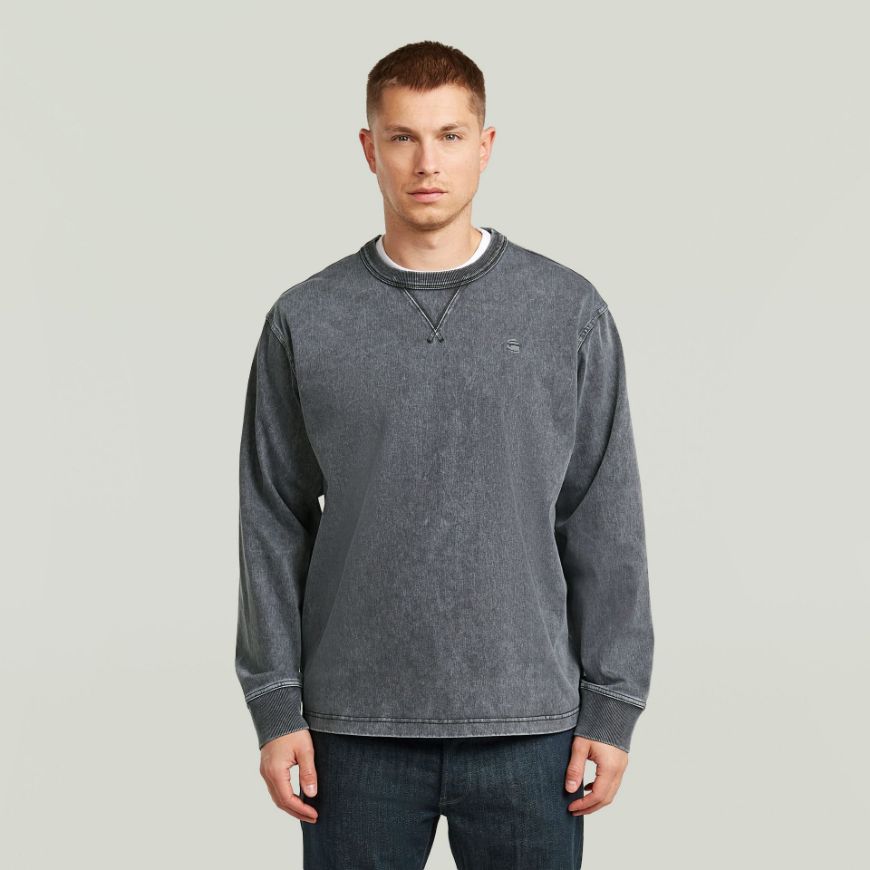 Picture of G-STAR MEN'S WASHED HB SWEATER IN DK BLACK GD SNOW BLEACH