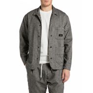 Picture of REPLAY MEN'S HERRINGBONE BUTTONED JACKET IN BLACK/NATURAL WHITE 1