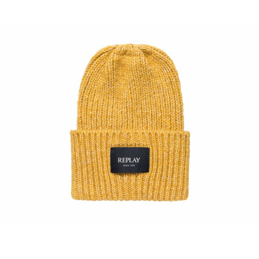 Picture of REPLAY UNISEX PREMIUM SELECTION KNIT BLEND BEANIE IN MIMOSA