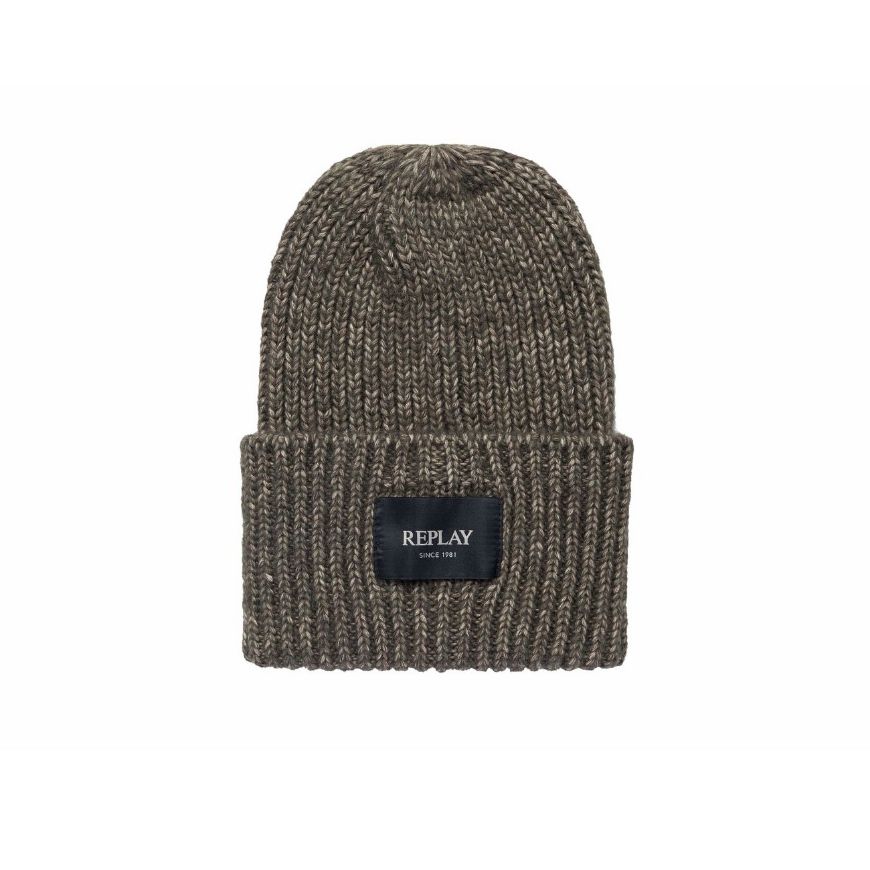 Picture of REPLAY UNISEX PREMIUM SELECTION KNIT BLEND BEANIE IN WINTER MOSS