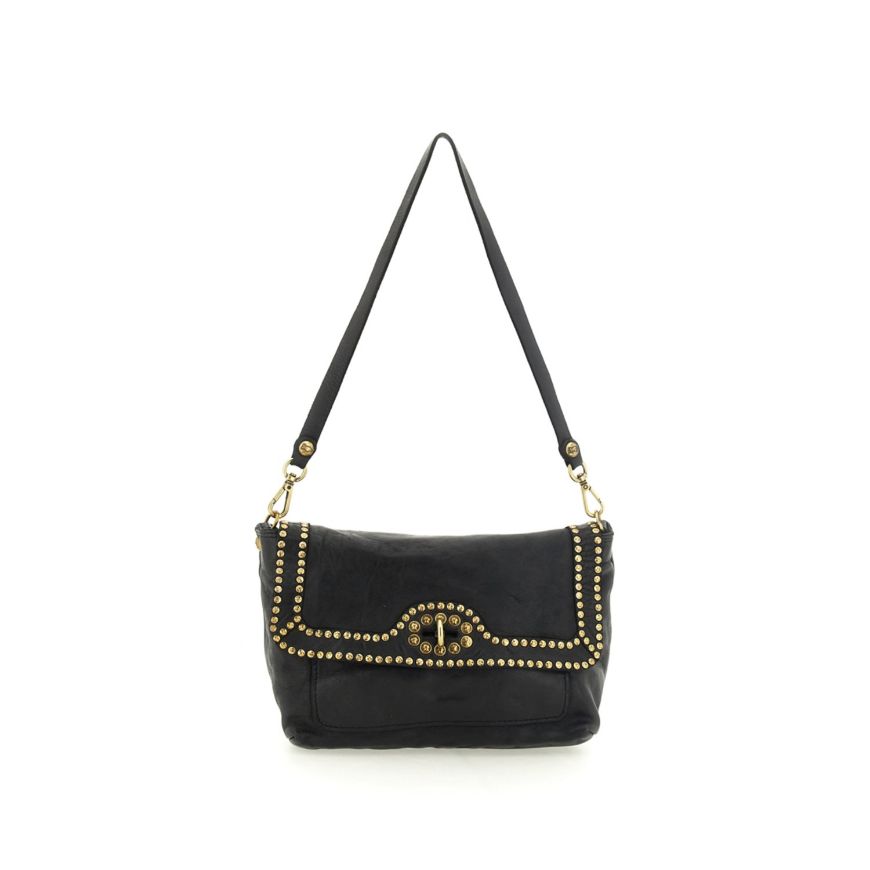 Снимка на CAMPOMAGGI KURA ДАМСКА КОЖЕНА КРОСБОДИ ЧАНТА С КАПСИ В ЧЕРНО