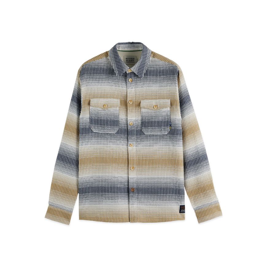 Picture of SCOTCH&SODA MEN'S WAFFLE STRUCTURE STRIPE SHIRT IN NAVY