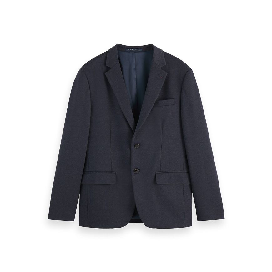 Picture of SCOTCH&SODA MEN'S TAILORED NOTCH LAPEL YARN DYED JERSEY REGULAR-FIT BLAZER IN NAVY