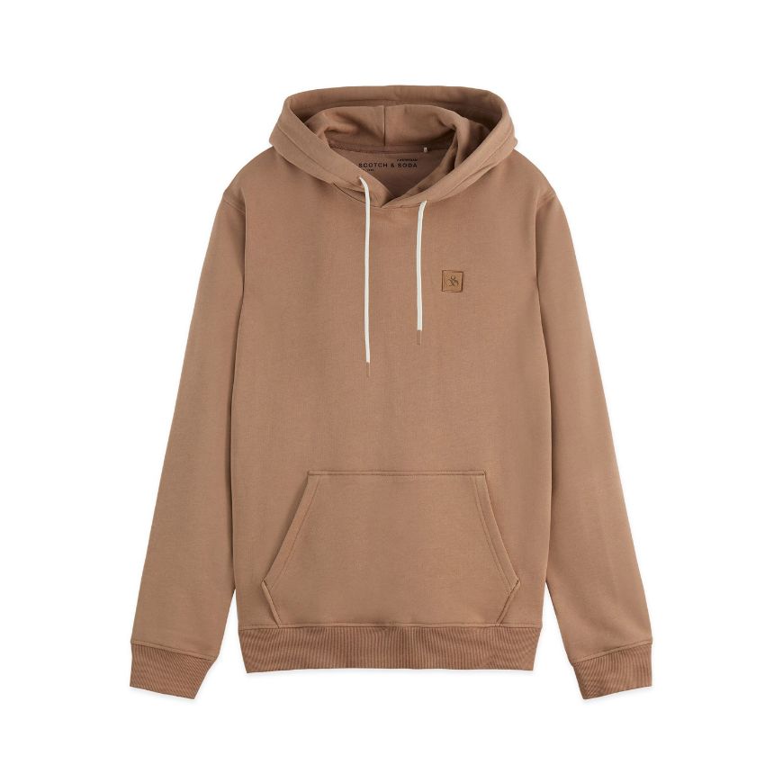 Picture of SCOTCH&SODA MEN'S SEASONAL CORE LOGO BADGE REGULAR-FIT HOODIE IN LIGHT PASTEL BROWN