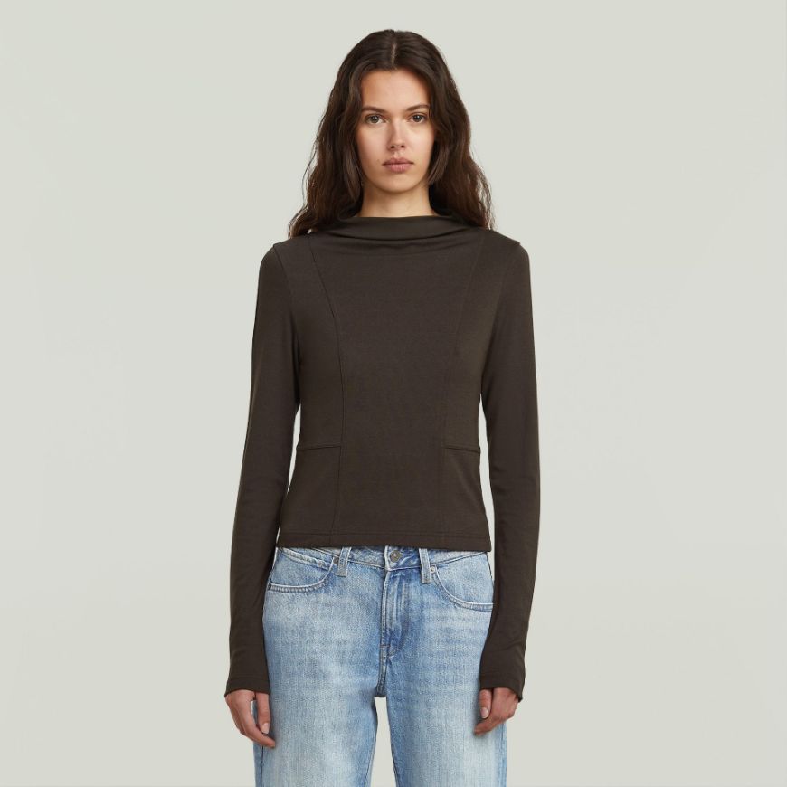 Picture of G-STAR WOMEN'S DRAPE JERSEY SLIM TOP IN GANACHE