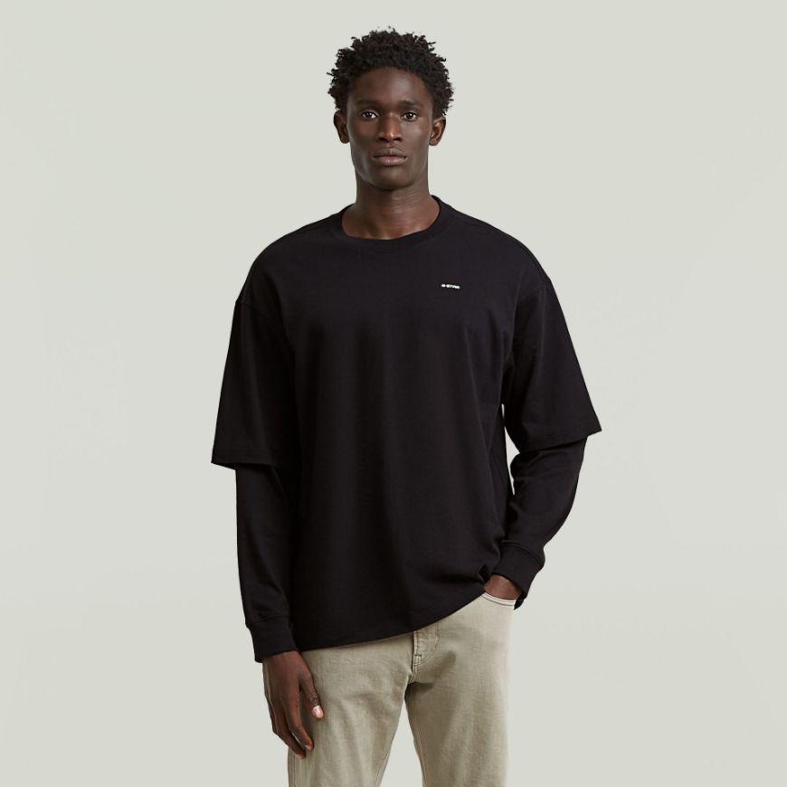 Picture of G-STAR MEN'S DOUBLE SLEEVE LOOSE T-SHIRT IN DK BLACK