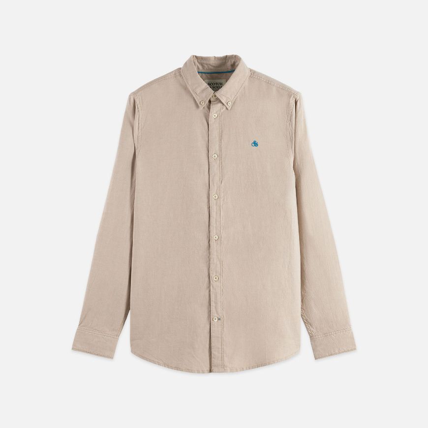 Picture of SCOTCH&SODA MEN'S SEASONAL CORE SOLID OXFORD REGULAR-FIT SHIRT IN MEDIUM BEIGE