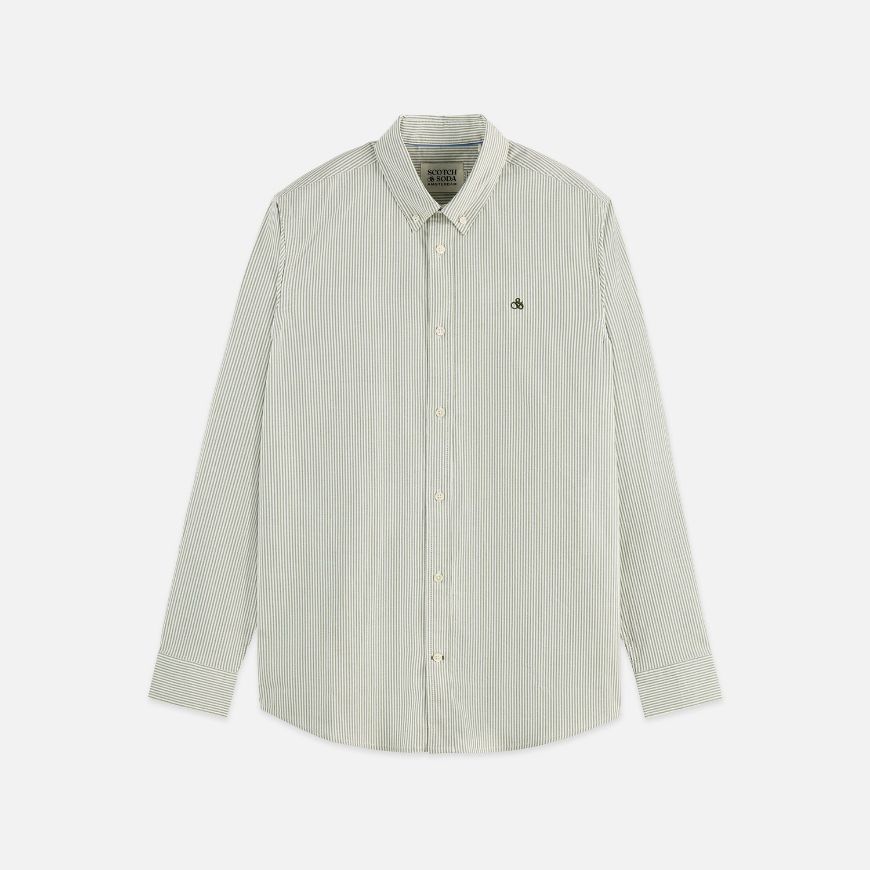 Picture of SCOTCH&SODA MEN'S SEASONAL CORE STRIPED OXFORD REGULAR-FIT SHIRT IN DARK GREEN
