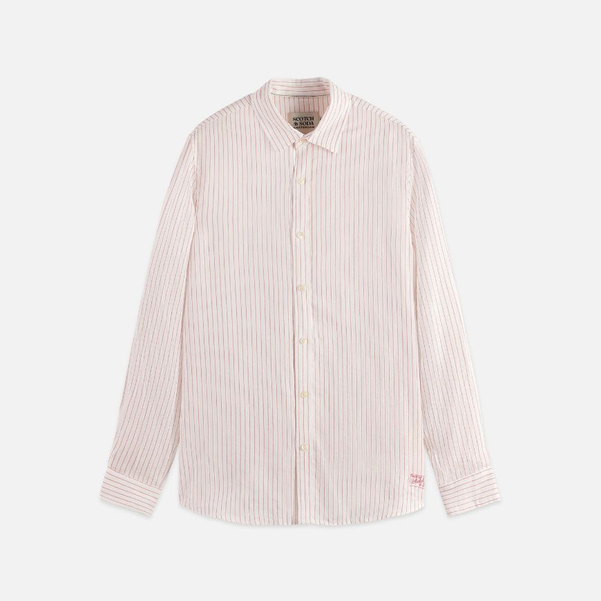 Picture of SCOTCH&SODA MEN'S STRIPED LINEN REGULAR-FIT SHIRT IN WHITE/PASTEL