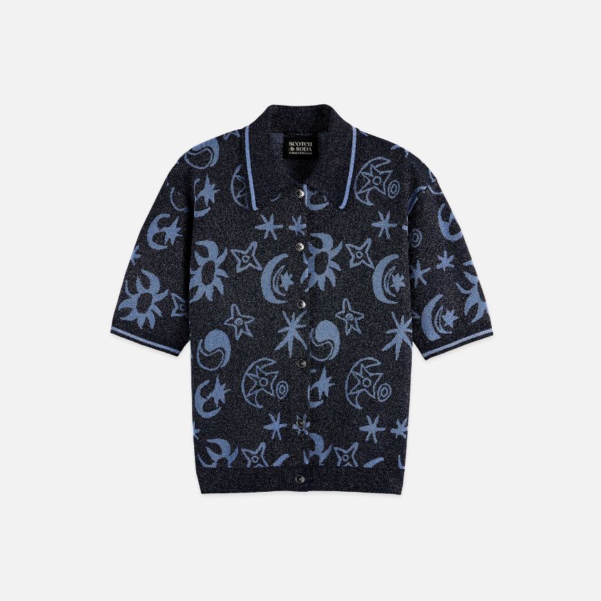 Picture of SCOTCH&SODA WOMEN'S JACQUARD SHORT SLEEVE PULLOVER IN COSMIC SKY