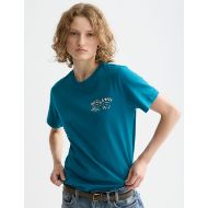 Picture of SCOTCH&SODA WOMEN'S SMALL CHEST ARTWORK REGULAR FIT T-SHIRT IN DEEP LAGOON 6