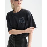 Picture of SCOTCH&SODA WOMEN'S WASHED ARTWORK LOOSE T-SHIRT IN METEORITE 6