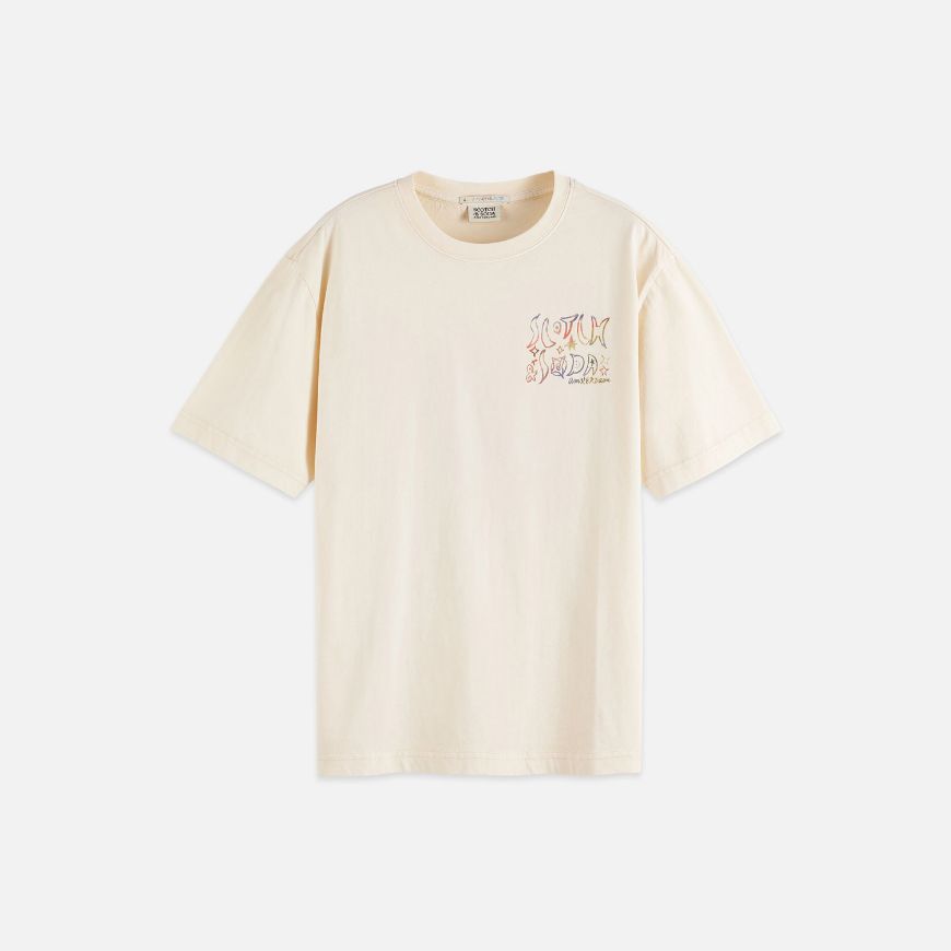 Picture of SCOTCH&SODA WOMEN'S WASHED ARTWORK LOOSE T-SHIRT IN EGGNOG