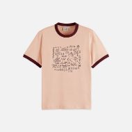 Picture of SCOTCH&SODA WOMEN'S EMBROIDERED RINGER REGULAR FIT T-SHIRT IN ROSE DUST 1