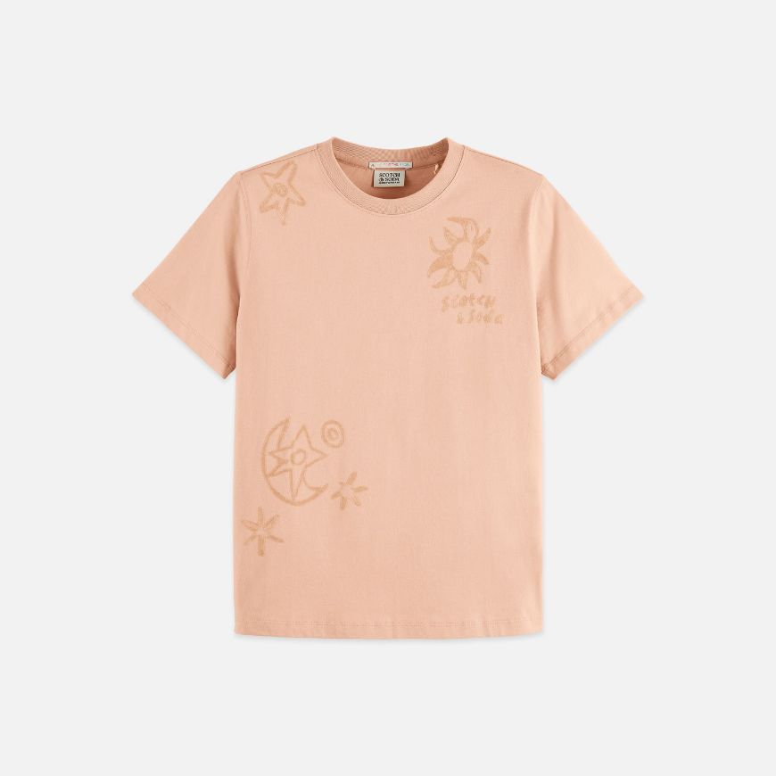 Picture of SCOTCH&SODA WOMEN'S REGULAR FIT T-SHIRT WITH FLOCK PRINT IN ROSE DUST