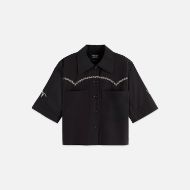 Picture of SCOTCH&SODA WOMEN'S BOXY SHORT SLEEVE SHIRT IN METEORITE 1
