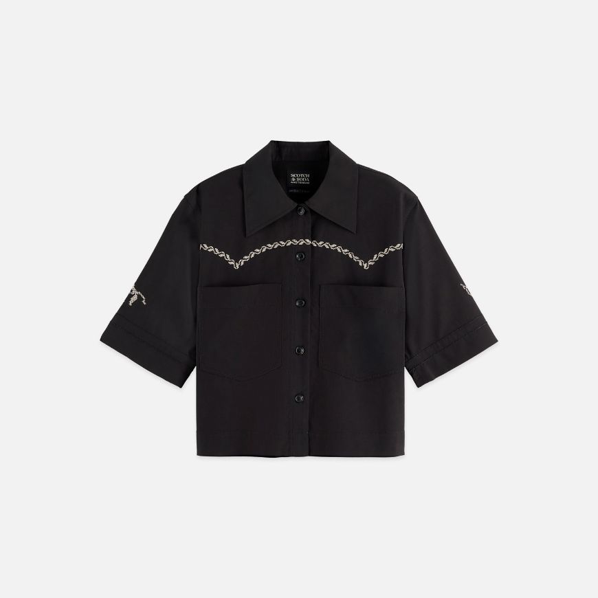 Picture of SCOTCH&SODA WOMEN'S BOXY SHORT SLEEVE SHIRT IN METEORITE