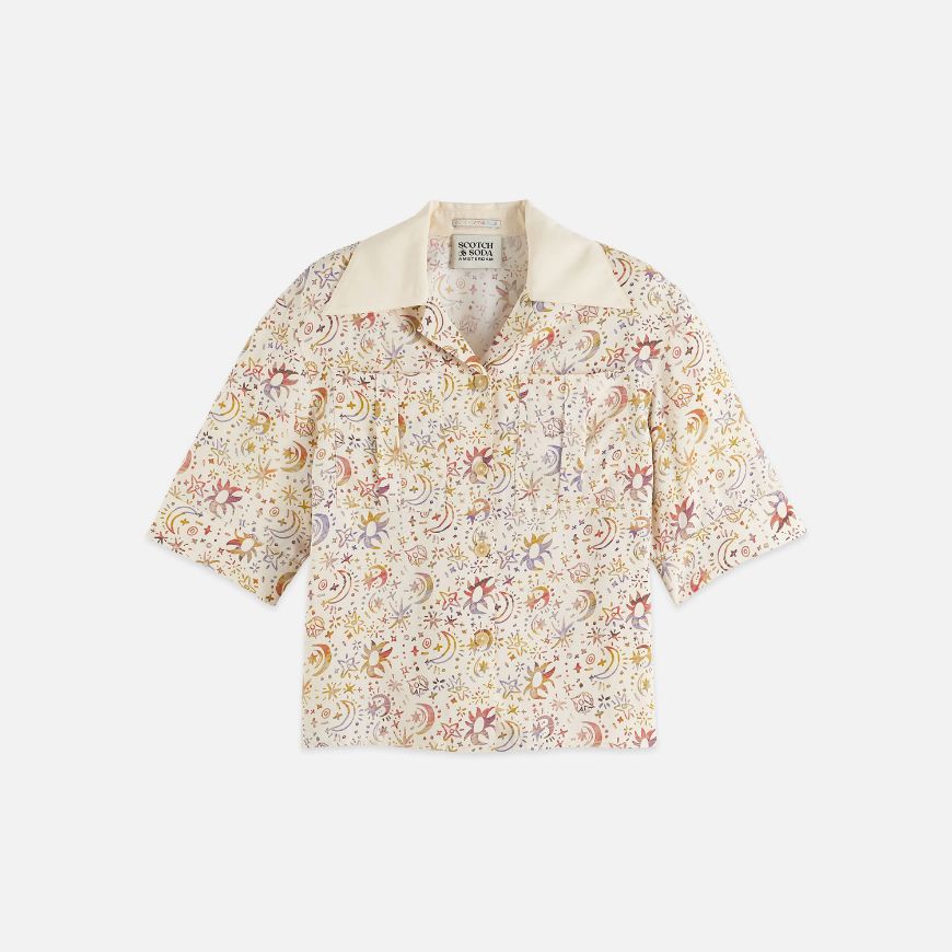 Picture of SCOTCH&SODA WOMEN'S PRINTED SHORT SLEEVE SHIRT IN COSMIC SKY EGGNOG