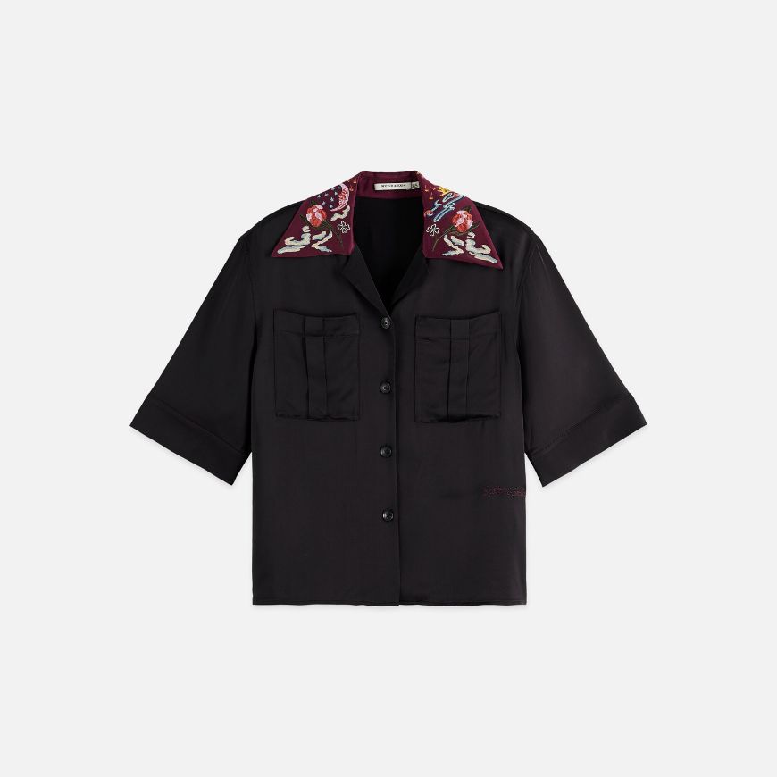 Picture of SCOTCH&SODA WOMEN'S 40 YEARS EMBROIDERED SHORT SLEEVE SHIRT IN METEORITE