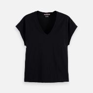 Picture of SCOTCH&SODA WOMEN'S CORE SLUB V- NECK T-SHIRT IN BLACK 1