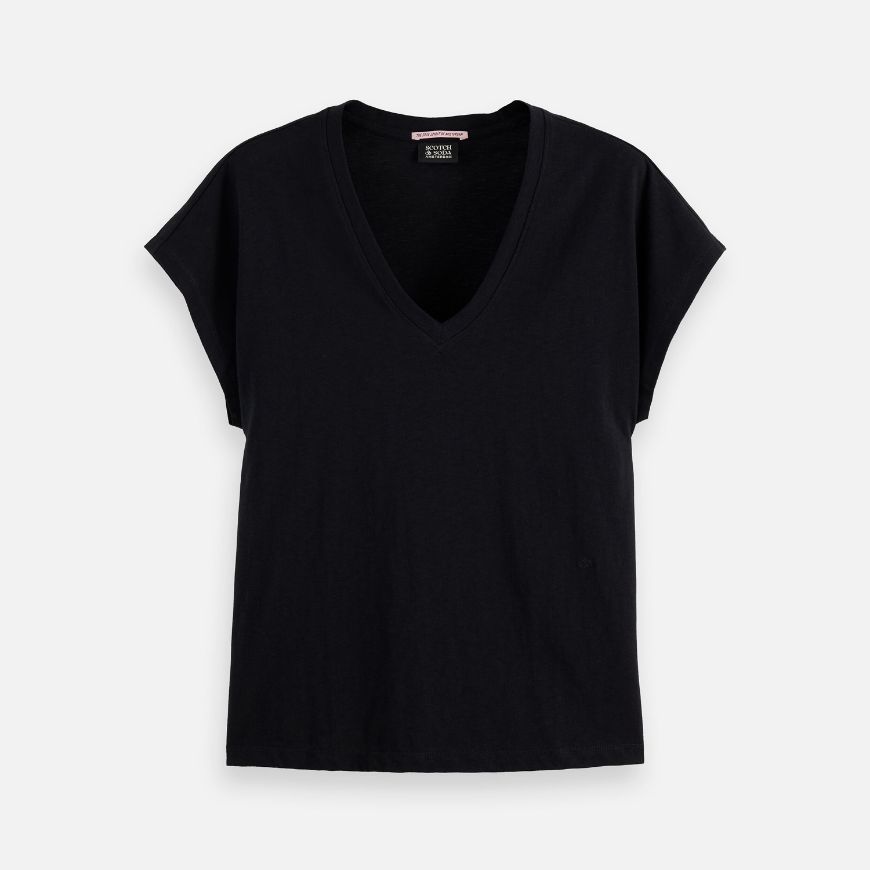 Picture of SCOTCH&SODA WOMEN'S CORE SLUB V- NECK T-SHIRT IN BLACK