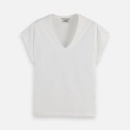 Picture of SCOTCH&SODA WOMEN'S CORE SLUB V- NECK T-SHIRT IN WHITE 1