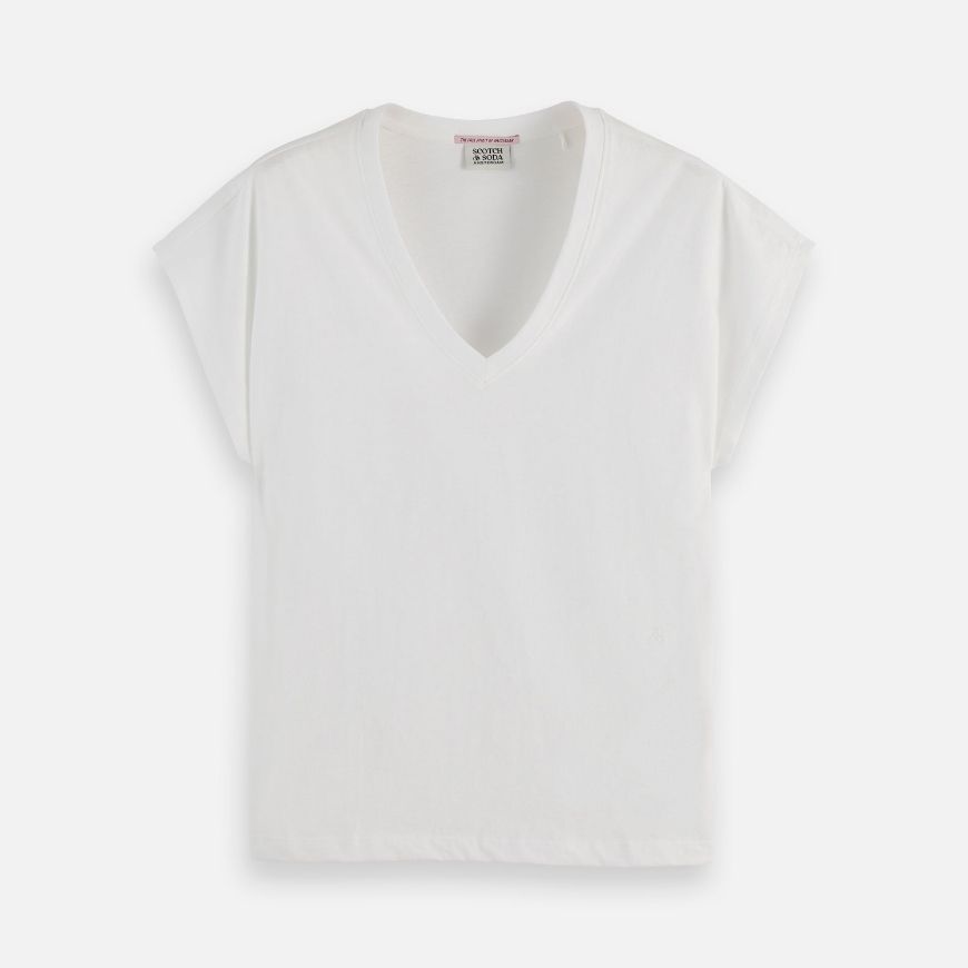 Picture of SCOTCH&SODA WOMEN'S CORE SLUB V- NECK T-SHIRT IN WHITE