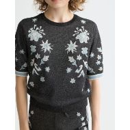 Picture of SCOTCH&SODA WOMEN'S 40 YEARS JACQUARD SHORT SLEEVE PULLOVER IN METEORITE 6
