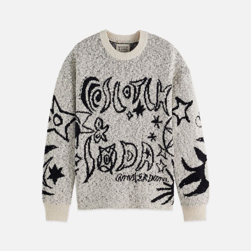 Picture of SCOTCH&SODA WOMEN'S JACQUARD MOTIF OVERSIZED PULLOVER IN EGGNOG