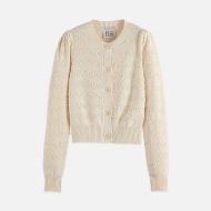 Picture of SCOTCH&SODA WOMEN'S BOUCLÉ STRIPE CREW NECK CARDIGAN IN EGGNOG 1