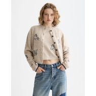 Picture of SCOTCH&SODA WOMEN'S EMBROIDERED CREW NECK CARDIGAN IN OATMEAL MELANGE 4