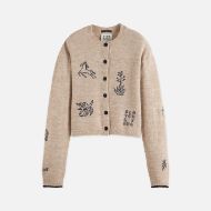 Picture of SCOTCH&SODA WOMEN'S EMBROIDERED CREW NECK CARDIGAN IN OATMEAL MELANGE 1