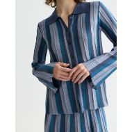 Picture of SCOTCH&SODA WOMEN'S PLEATED STRIPE COLLARED CARDIGAN IN CARBON 6