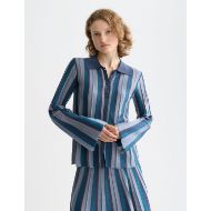 Picture of SCOTCH&SODA WOMEN'S PLEATED STRIPE COLLARED CARDIGAN IN CARBON 4