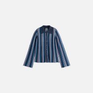 Picture of SCOTCH&SODA WOMEN'S PLEATED STRIPE COLLARED CARDIGAN IN CARBON 1
