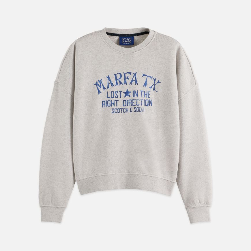 Picture of SCOTCH&SODA WOMEN'S DENIM GRAPHIC OVERSIZED FIT SWEATSHIRT IN GREY MELANGE